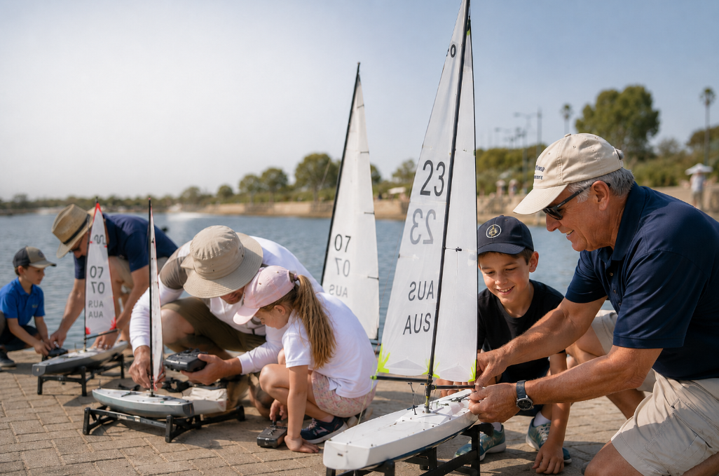 Sailors preparing radio yachts